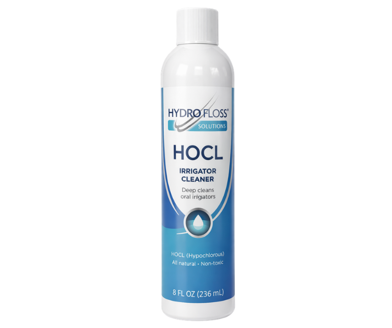 Hydro Floss Solutions HOCL Irrigator Cleaner bottle on a white background