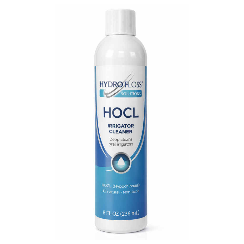 HydroFloss HOCL Irrigator Cleaner bottle on a white background