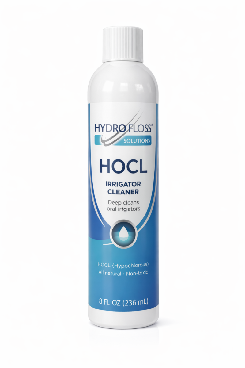 HydroFloss HOCL Irrigator Cleaner bottle on a white background