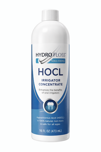 Hydro Floss Solutions HOCL Irrigator Concentrate 16 oz bottle on a white background