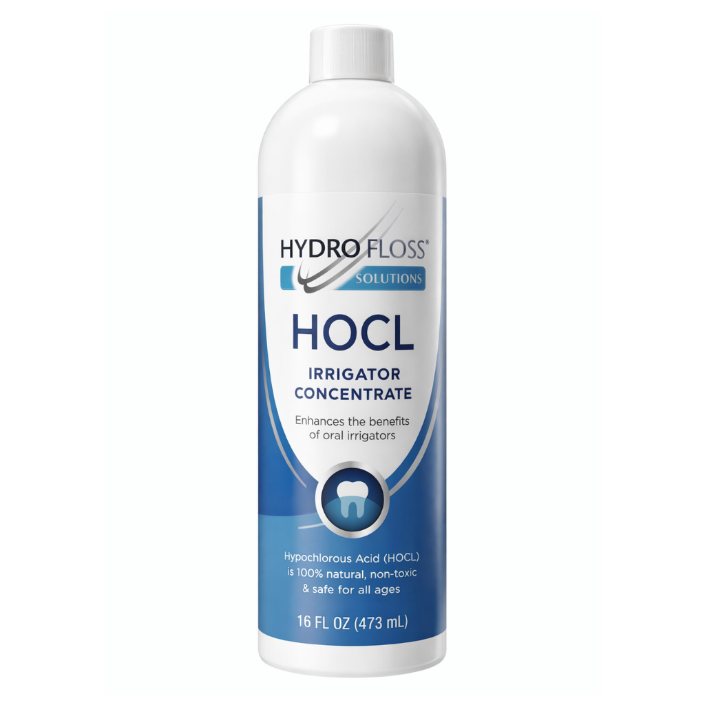 Hydro Floss Solutions HOCL Irrigator Concentrate 16 oz bottle on a white background