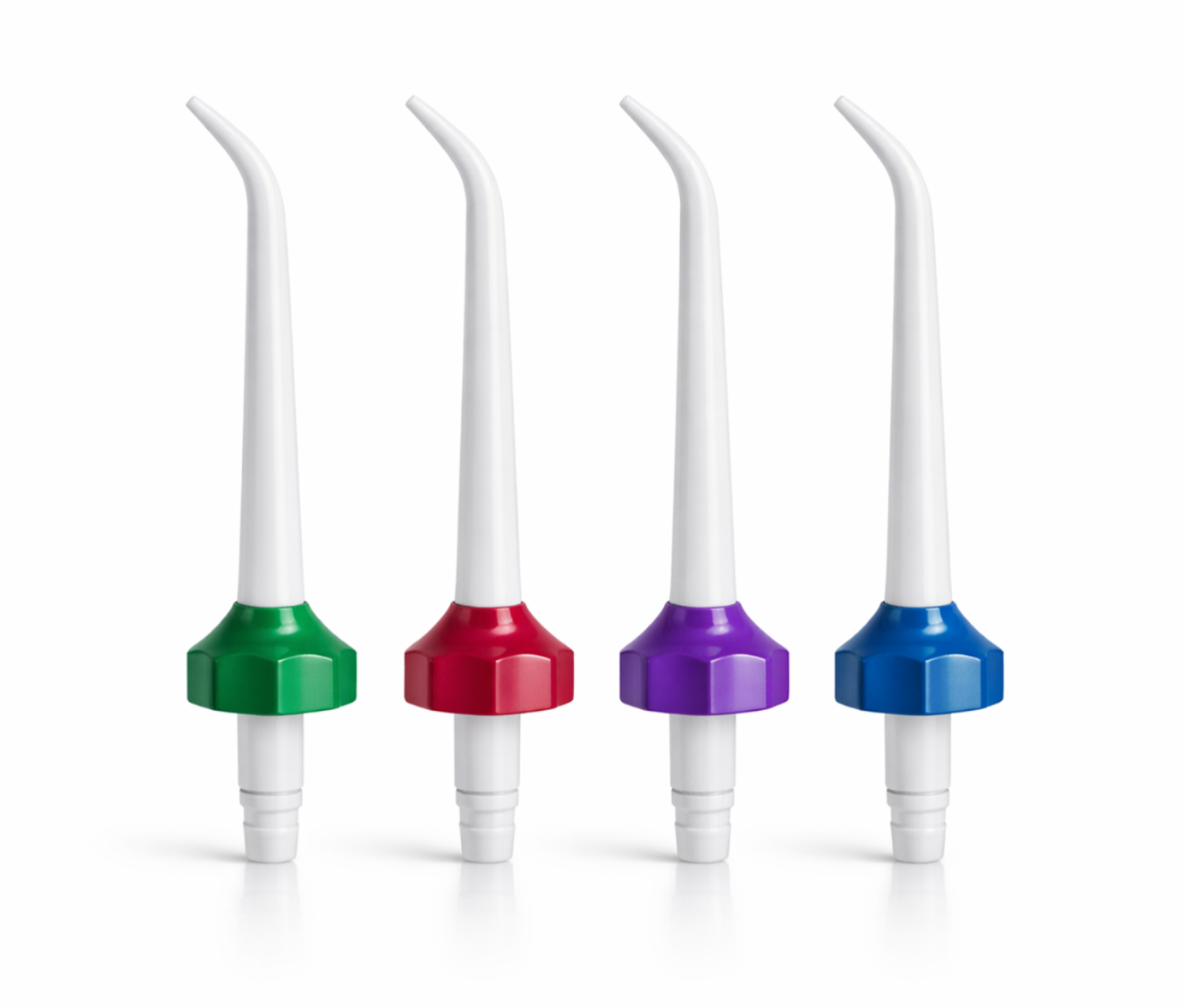 Four Hydro Floss EveryDay tips with different colored bands on a white background